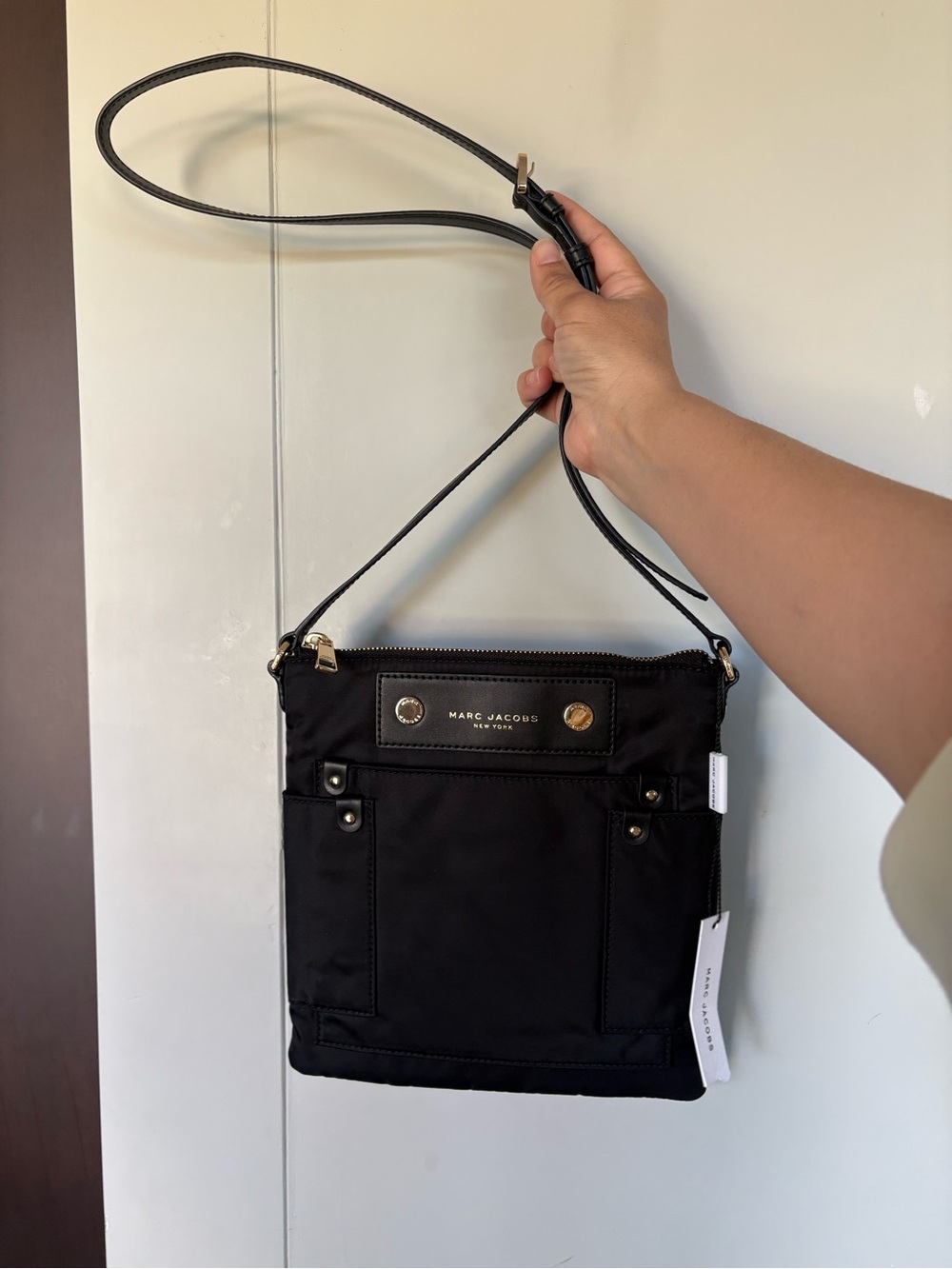 Marc Jacobs Black Nylon Messenger Crossbody with Gold Hardware brand new
